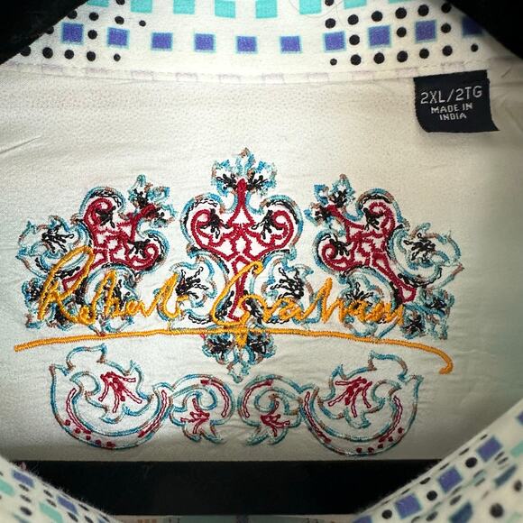 Mens Robert Graham Tan Green Striped Embroidered Button Up Flip Cuff  Shirt 2XL - Picture 7 of 10